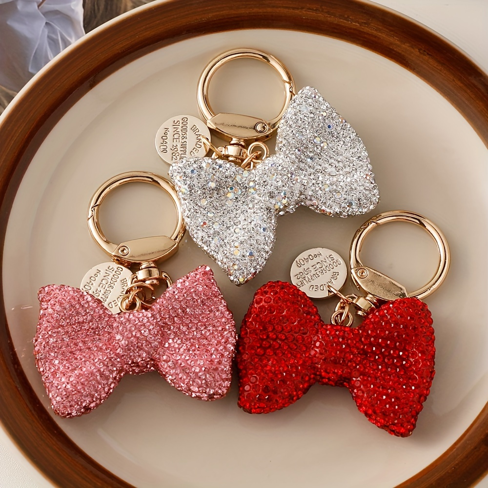 

1pc Glittering Rhinestone Bow Keychain, Durable Alloy, Bright Colors, Perfect Accessory For Bags, Keys, Or Cars