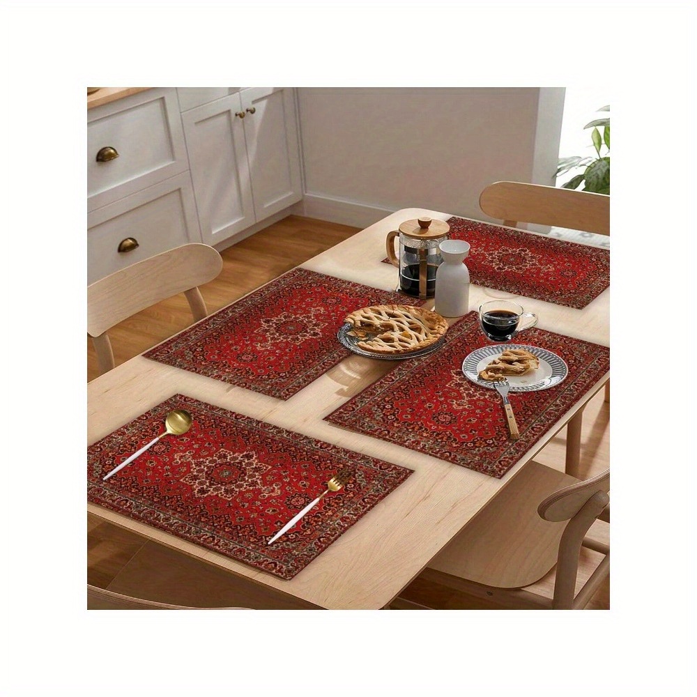 

4pcs, Placemat Set, Traditional Paisley Pattern Placemats, Polyester Heat Resistant, Machine Washable, Non-fade Table Pads, Durable Home Table Decor