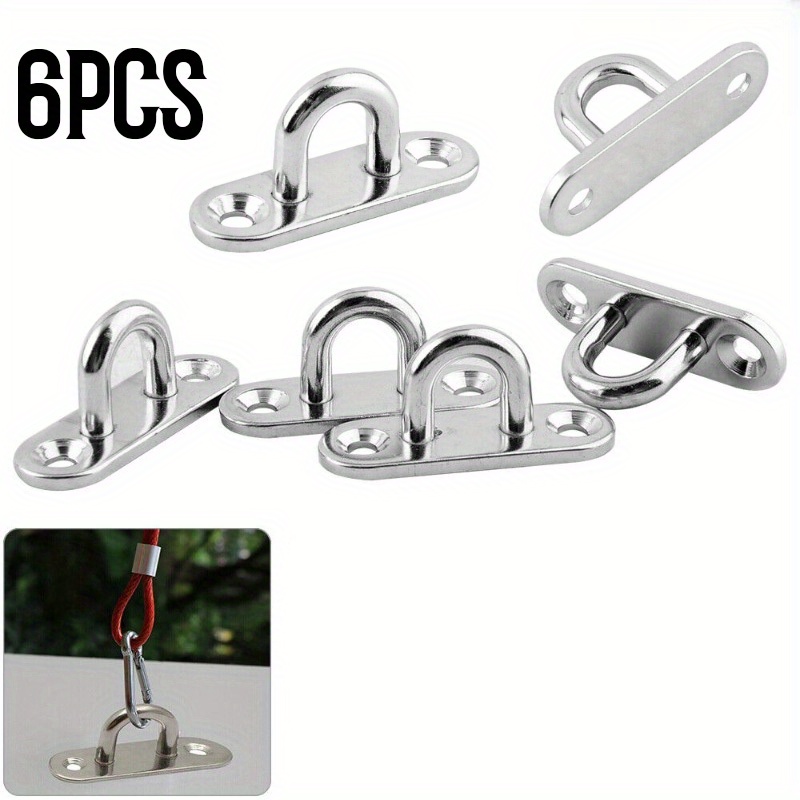 

6pcs Marine Boat Stainless Steel Oblong Pad Eye Plate Staple Ring Hook 5mm