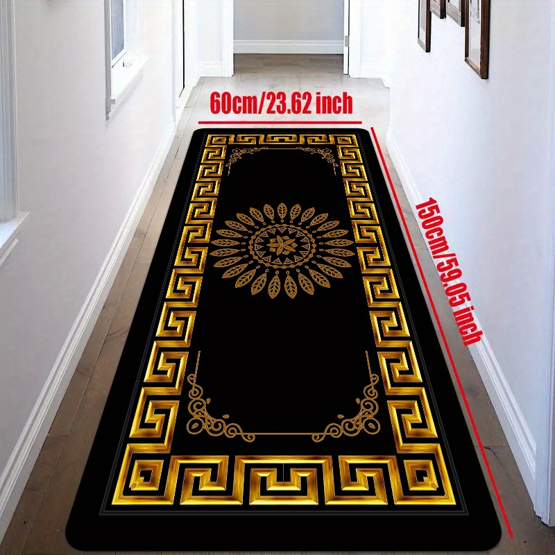 Image of 1pc Kitchen Mat, Geometric Golden Texture Printed, Non Slip Balcony Polyester Mat, Bath Mat, Laundry Mat, Entrance Door Mat, Washable, Household Mat, Laundry Room Mat