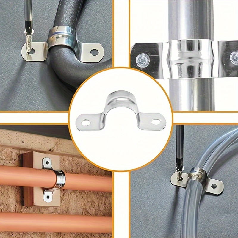50pcs heavy duty stainless steel pipe clamps rigid 1 2 two hole u bracket metal cable straps with 0 47 width for secure holding high quality metallic   for durable use secure fastening sleek metallic   durable construction details 2