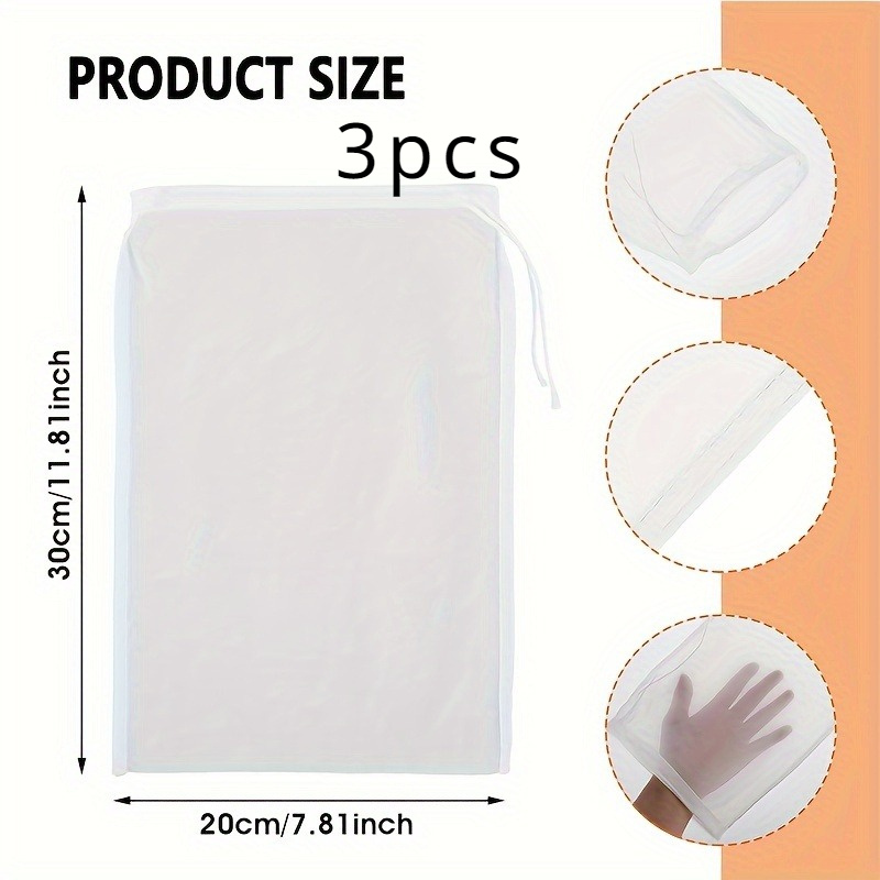 

3pcs, Reusable Fine Mesh Nylon Strainer Bag For Brewing, Nut Milk, And More - Kitchen Gadget For Easy Straining And Filtering