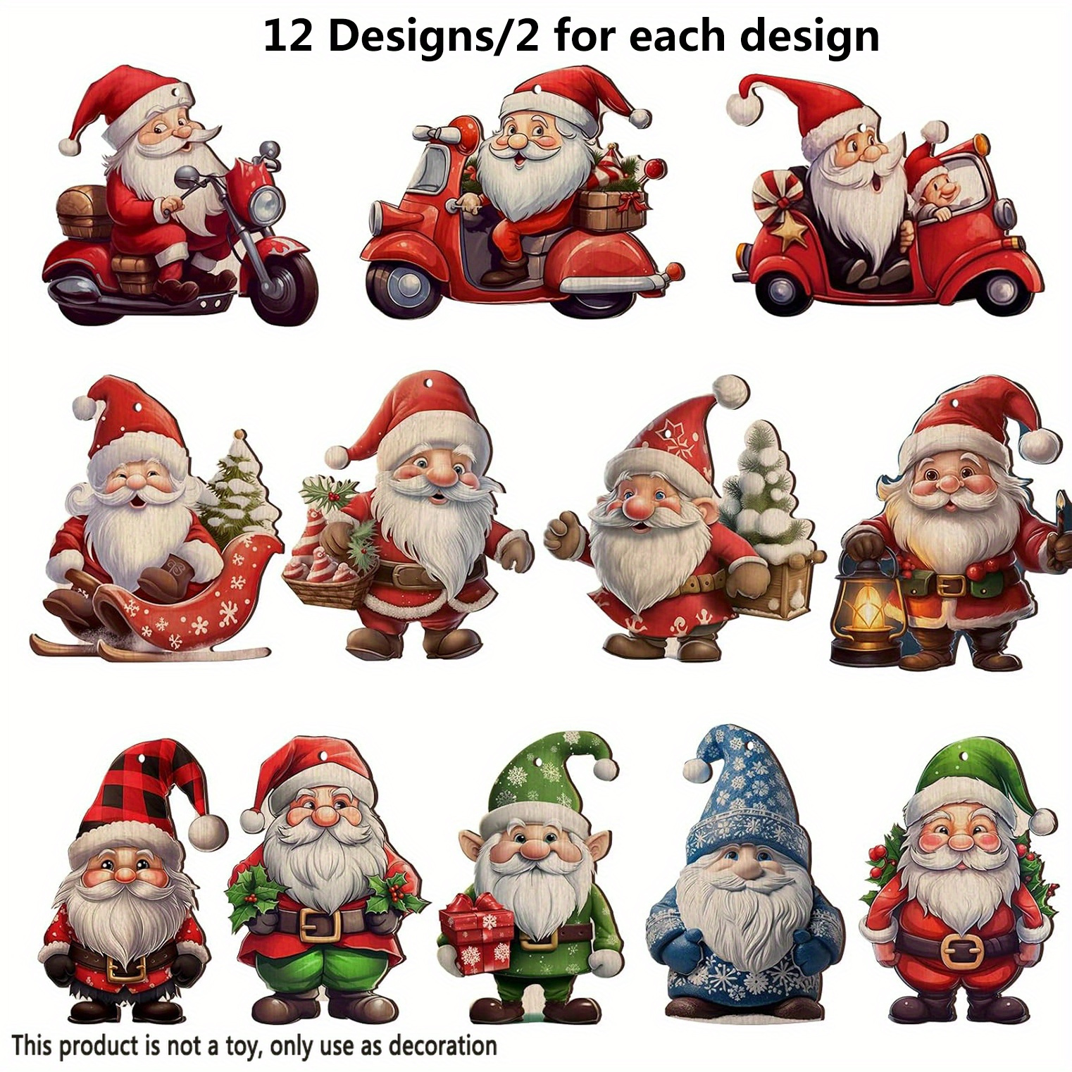 Image of 24pcs, Wooden Christmas Santa Claus Christmas Hat Car Hanging Ornaments, Holiday Supplies, Garden Decor, Tree Decorations, Party Decor, Yard Decoration