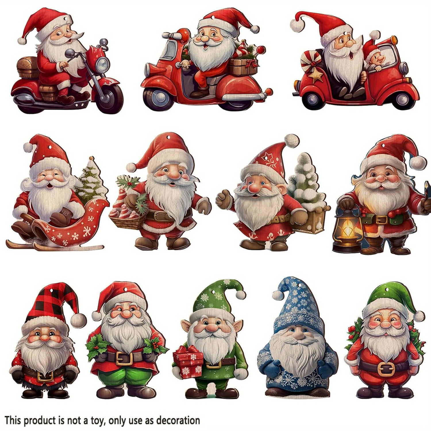 

24 Pcs Wooden Christmas Santa Claus Hanging Ornaments - Perfect For Holiday Decorations, Garden, Tree, Party, And Yard