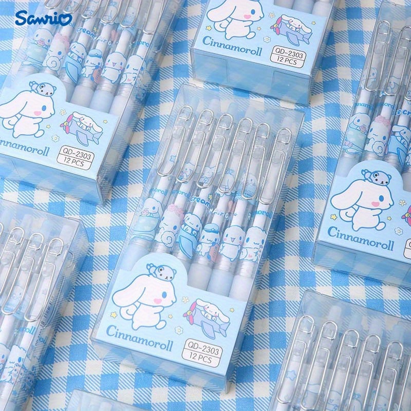 

12pcs/set Cinnamoroll Boxed School Stationery Press Pen Metal Clip Press Gel Pen