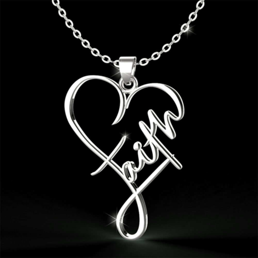 

Heart-shaped Stainless Steel Pendant Necklace Elegant Style Letter Charm Jewelry Faith Accessories For Women & Men