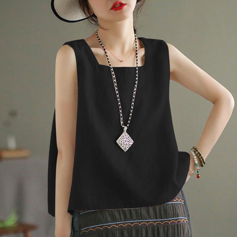 

Solid Color Square Neck Tank Top, Casual Sleeveless Tank Top For Spring & Summer, Women's Clothing