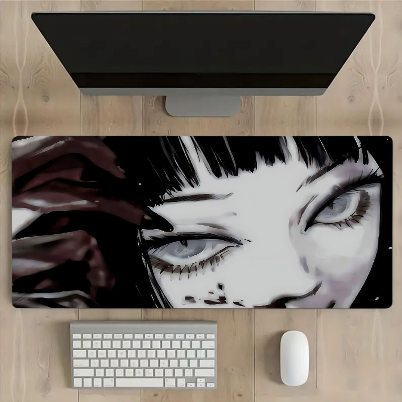 

Black And White Anime Horror Girl Large Game Mouse Pad Computer Hd Desk Mat Keyboard Pad Natural Rubber Non-slip Office Mousepad Table Accessories As Gift For Boyfriend/girlfriend Size35.4x15.7in