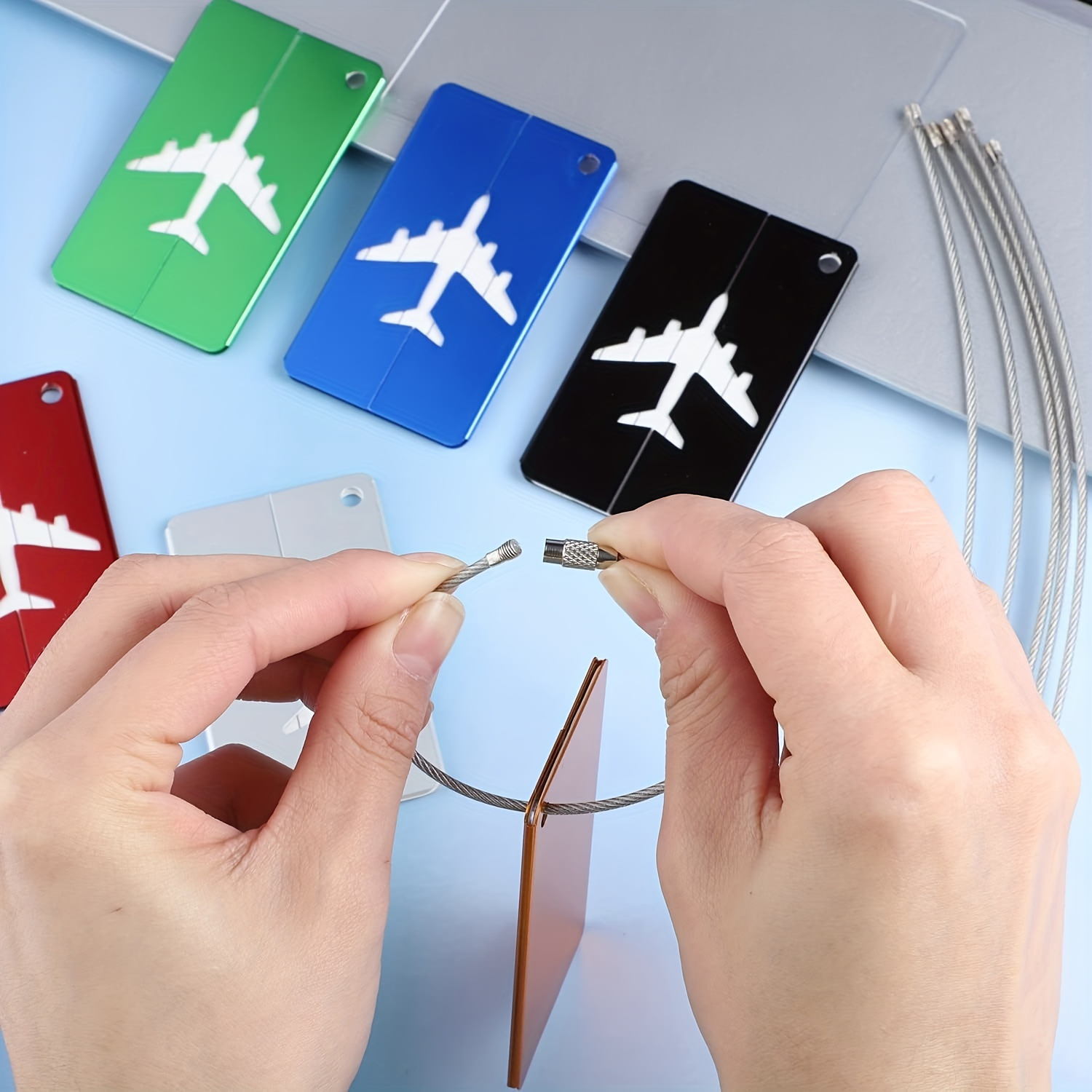 5pcs Luggage Tags Set, Simple Pattern Tag, Steel Ring Luggage Tag, Airplane Boarding Tag, Travel Identification Tag, Office Business Trip Supplies Accessories