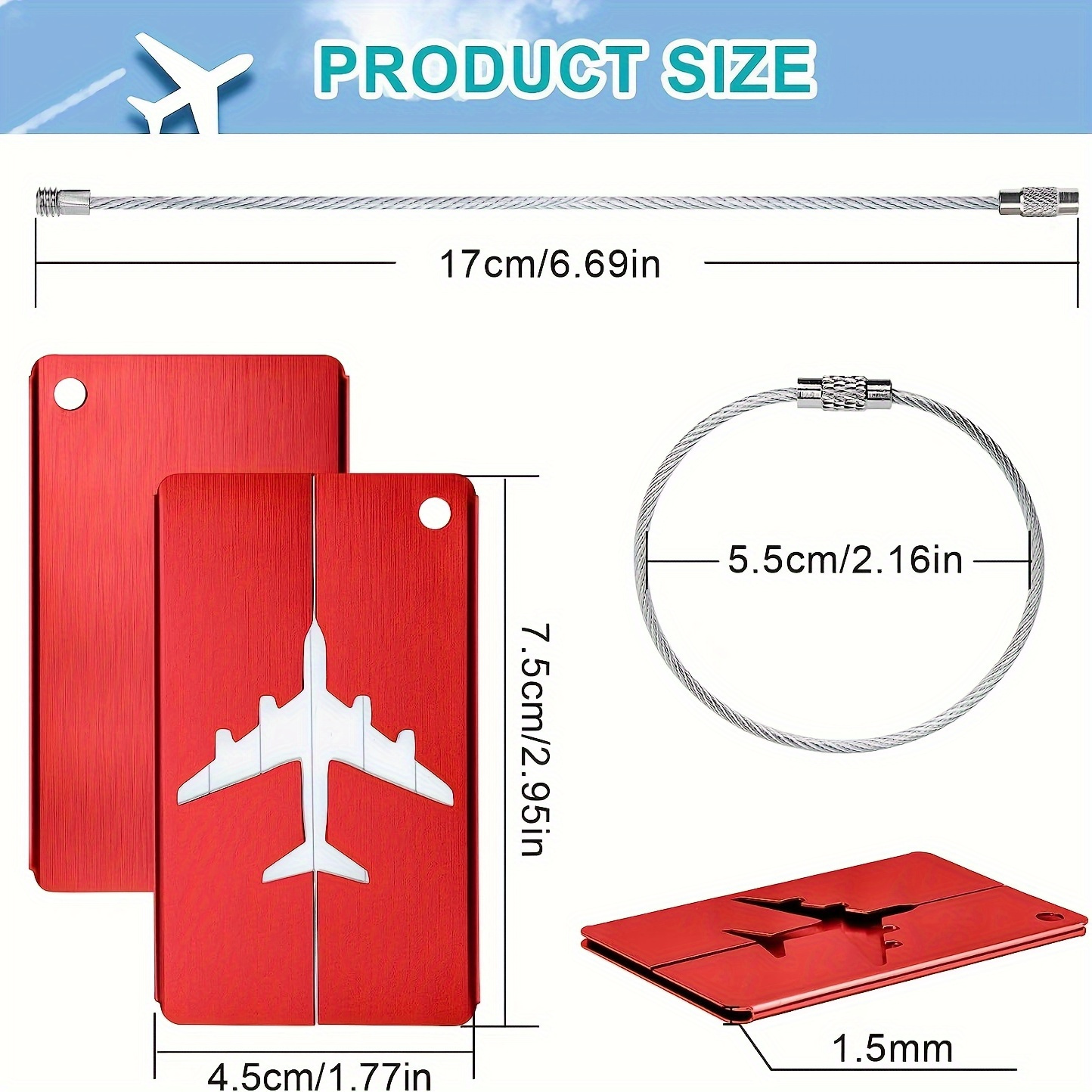 5pcs Luggage Tags Set, Simple Pattern Tag, Steel Ring Luggage Tag, Airplane Boarding Tag, Travel Identification Tag, Office Business Trip Supplies Accessories