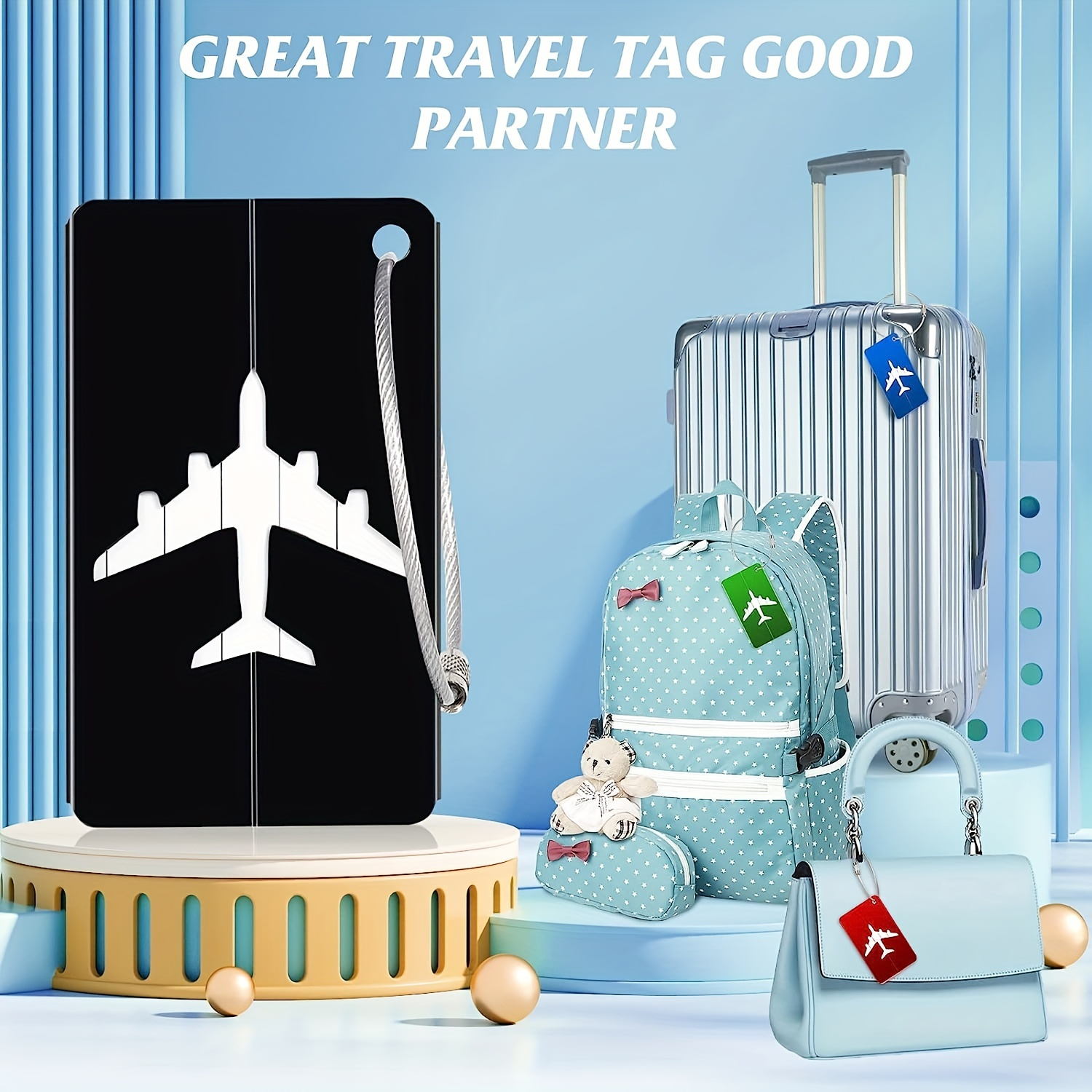 5pcs Luggage Tags Set, Simple Pattern Tag, Steel Ring Luggage Tag, Airplane Boarding Tag, Travel Identification Tag, Office Business Trip Supplies Accessories