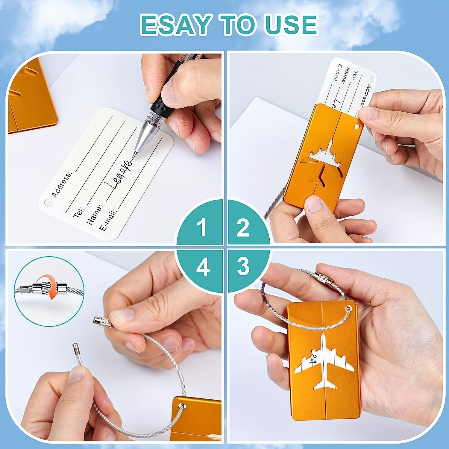 5pcs Luggage Tags Set, Simple Pattern Tag, Steel Ring Luggage Tag, Airplane Boarding Tag, Travel Identification Tag, Office Business Trip Supplies Accessories