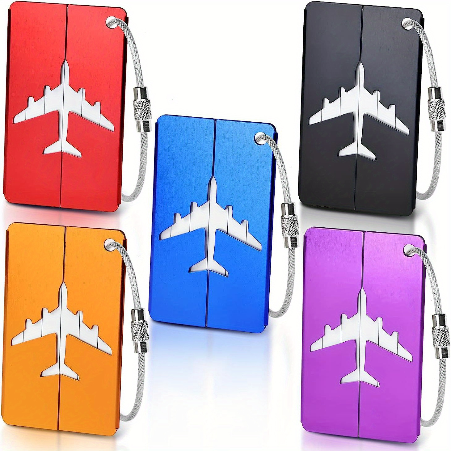 TEMU 5pcs Luggage Tags Set, Simple Pattern Tag, Steel Ring Luggage Tag, Airplane Tag, Travel Identification Tag, Office Supplies Accessories