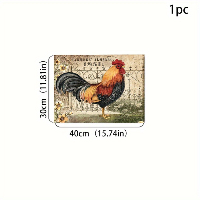 TEMU 1pc Rooster Print Dish Drying Mat - Polyester, Multi-use For Kitchen & Dining Table Decor, Coffee & Plate Draining Pad