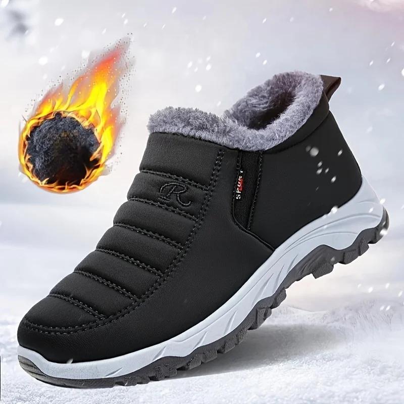 

Women's Boots, Waterproof Plush Lined Warm Slip On Ankle Footwear, Thermal Short Booties For Cold Weather