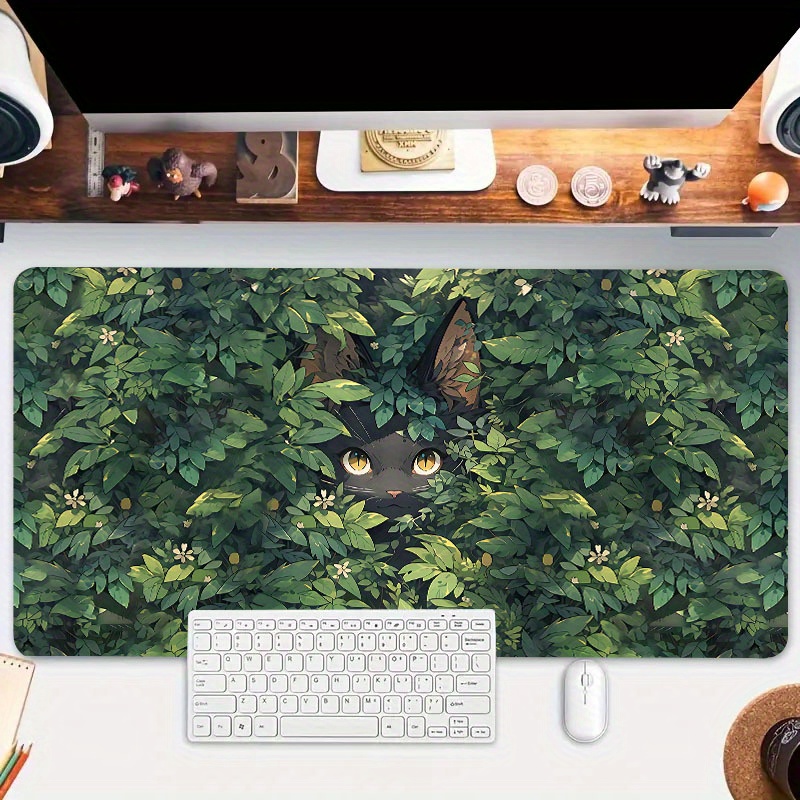 

Cute Cartoon Cat Large Game Mouse Pad Computer Hd Green Leaf Desk Mat Keyboard Pad Natural Rubber Non-slip Office Mousepad Table Accessories As Gift For Boyfriend/girlfriend Size35.4x15.7in