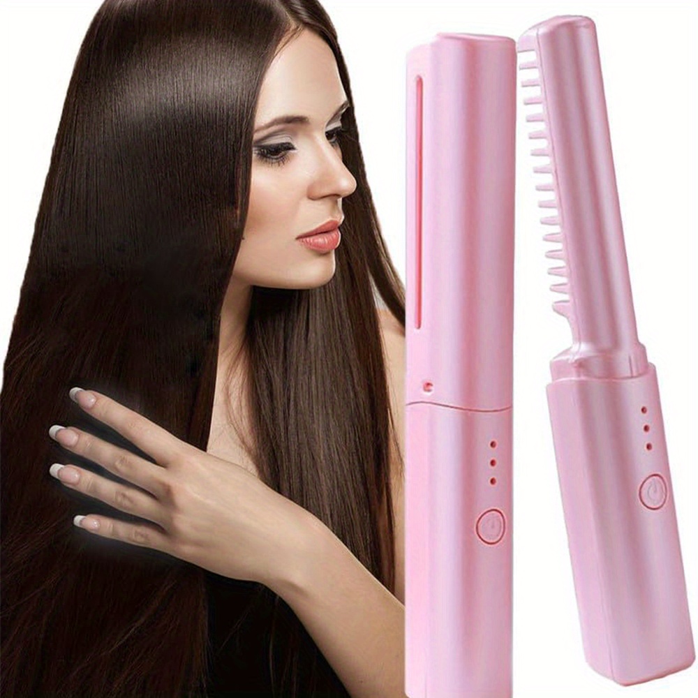 

Portable Mini Hair Straightener, Usb Rechargeable, 2-in-1 Hair Straightening And Curling Comb, Even Heat Distribution, Hair Care Styling Tool, Lightweight Travel-friendly Design
