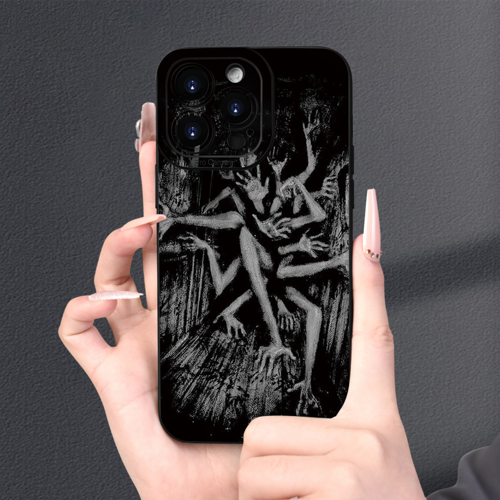 

Black Matte Anti-slip Durable Stylish Painted Tpu Phone Case With "thousand Demons And Angels' Eyes" For 15/14/13/12/11 Plus Pro Max