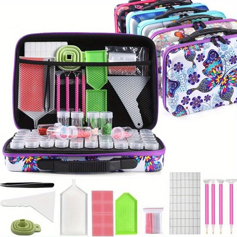 

1 Pc Diamond Painting Storage Case, 60 Slots Portable Organizer Handbag With Diy Tools, Art Craft Beads Box, Colorful Accessory Kits For Diamond Art With Multiple Patterns Craft Supplies