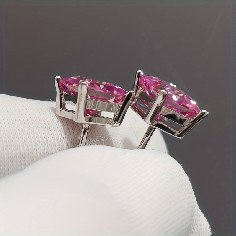 Women's Stylish Princess Cut Pink Moissanite Stud Earrings