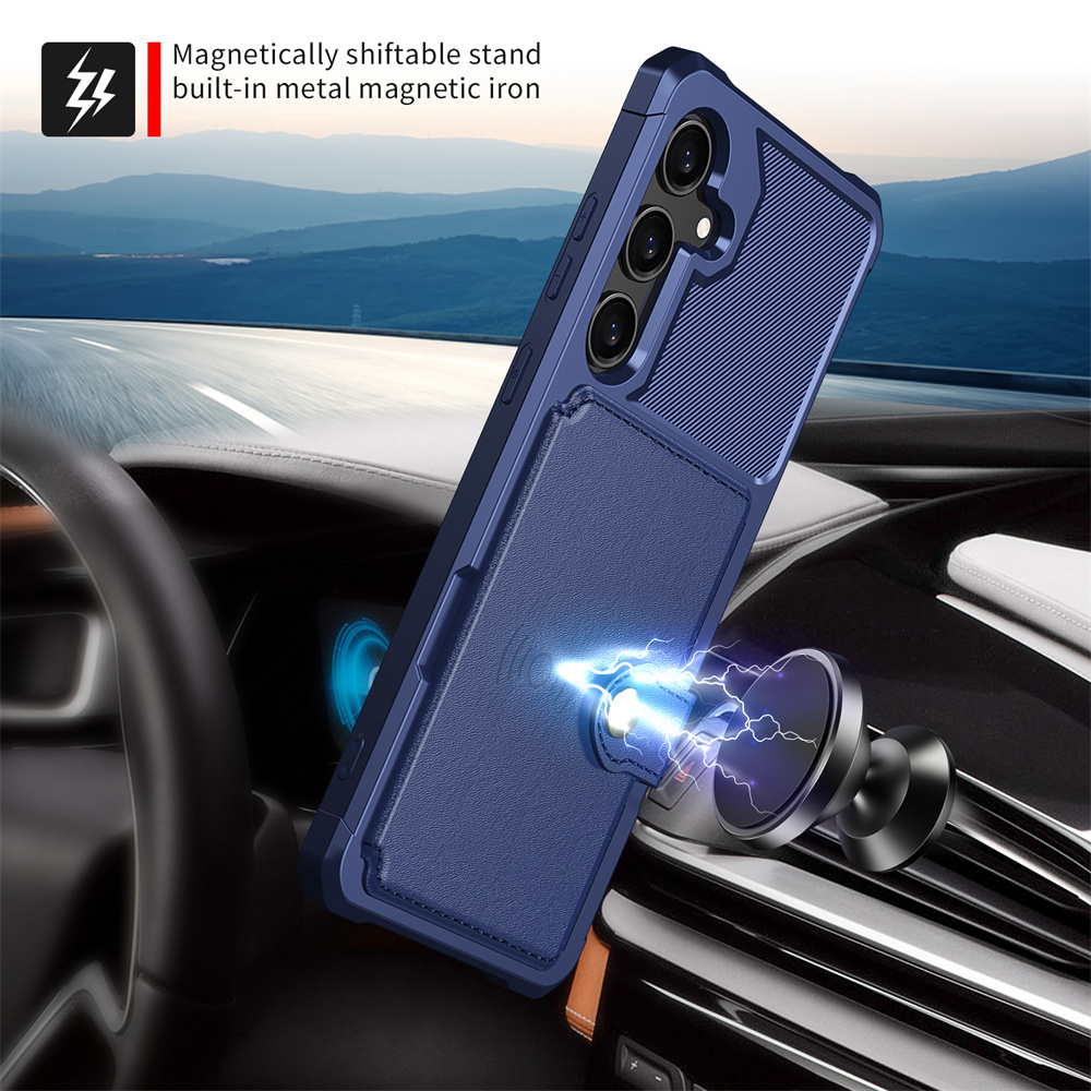 ZM03 Card Holder Faux Leather Case for 5G 5G Mobile Phone, with Card Slot, Compatible with Magnetic Car Mount, Heavy Duty Shockproof Durable Soft TPU Back Faux Leather Flip Wallet Cover