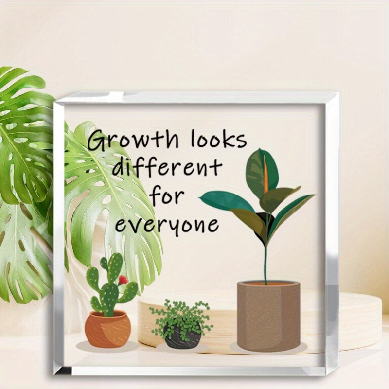 

Inspirational "growth Looks Different For Everyone" Acrylic Desk Sign With Plant Illustrations - Perfect Gift For Coworkers & Friends, Ideal For Home Or Office Decor, Desk Decor