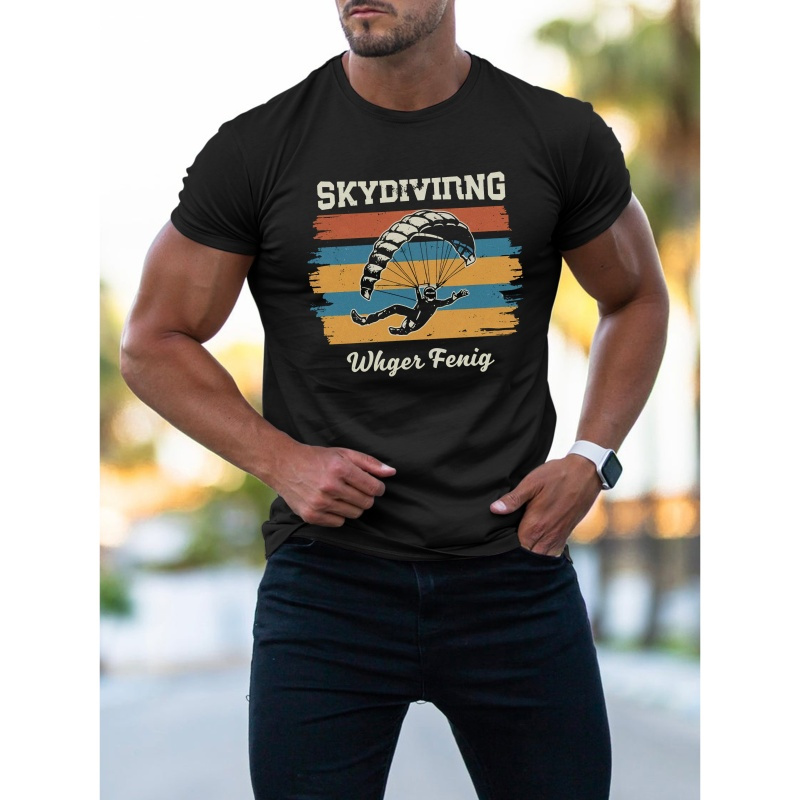 

Vintage Skydiving Print Crew Neck T-shirt For Men, Casual Short Sleeve Top, Men's Clothing