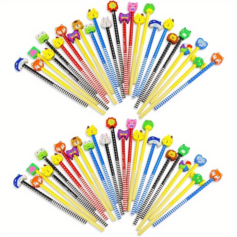 

20-piece Cartoon Animal Pencils With Erasers & 4 Heart-shaped Sharpeners - Fun Kids' Writing Set, Dust-free Fine Point, Perfect For School & Party Favors (includes Bonus Sharpener)