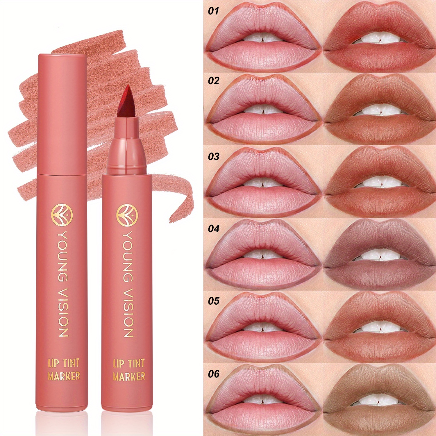 

Long-lasting Lip Tint Marker, Waterproof Liquid Lipstick Pen, 6 Vibrant Colors, Smudge-proof Lip Stain For Full Coverage, Makeup Beauty Essential