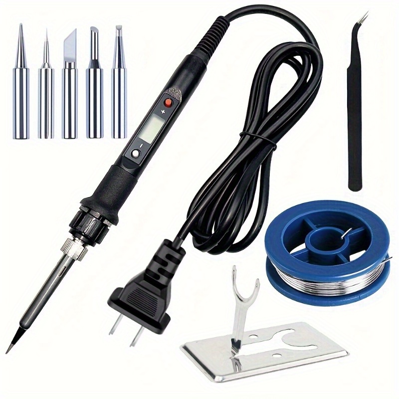 

80w Professional Soldering Iron Kit - Adjustable 180-500°c, 5 Tips, Stand, Tweezers, 110-130v, Us Plug