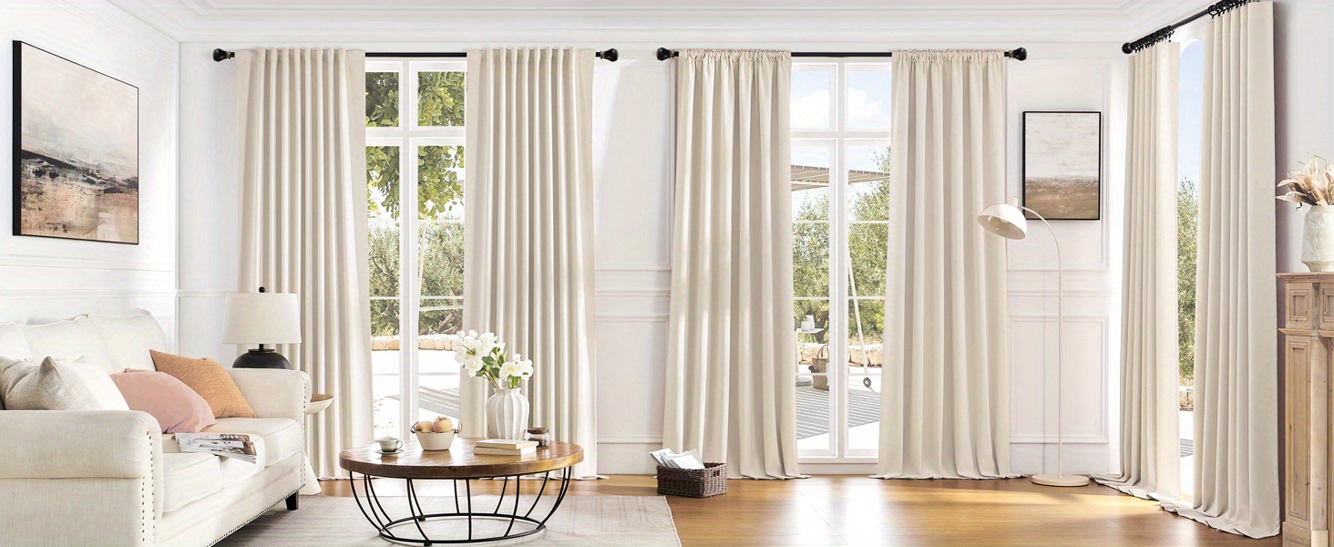 2 panels cream blackout curtains thermal insulated window treatment room darkening drapes for living room back tab rod pocket details 1