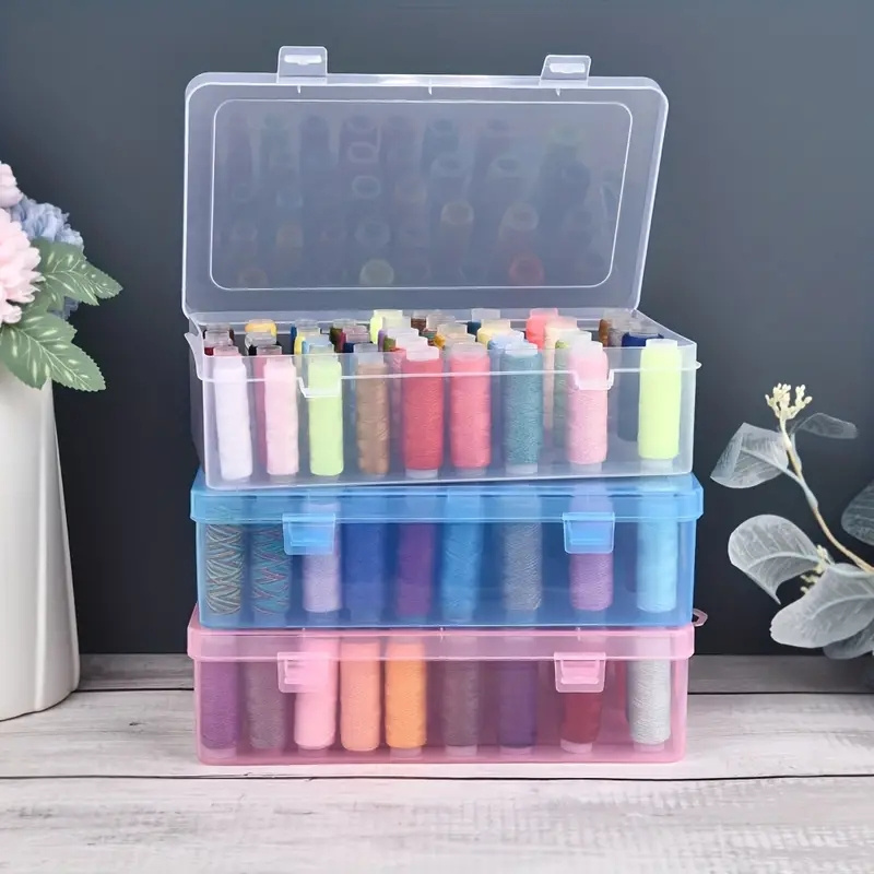 

1pc 42-slot Sewing Thread Organizer Box With Axis, Durable Bobbin Storage Case, Diy Embroidery Spool Holder, Transparent Craft Needle Container, Essential Household Sewing Tool