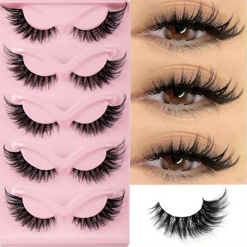 Image of 5 Pairs Cat Eye Lashes Fake Eyelashes Natural Long Lashes Winged End Eye Elongated Eyelashes Fake Lashes Makeup