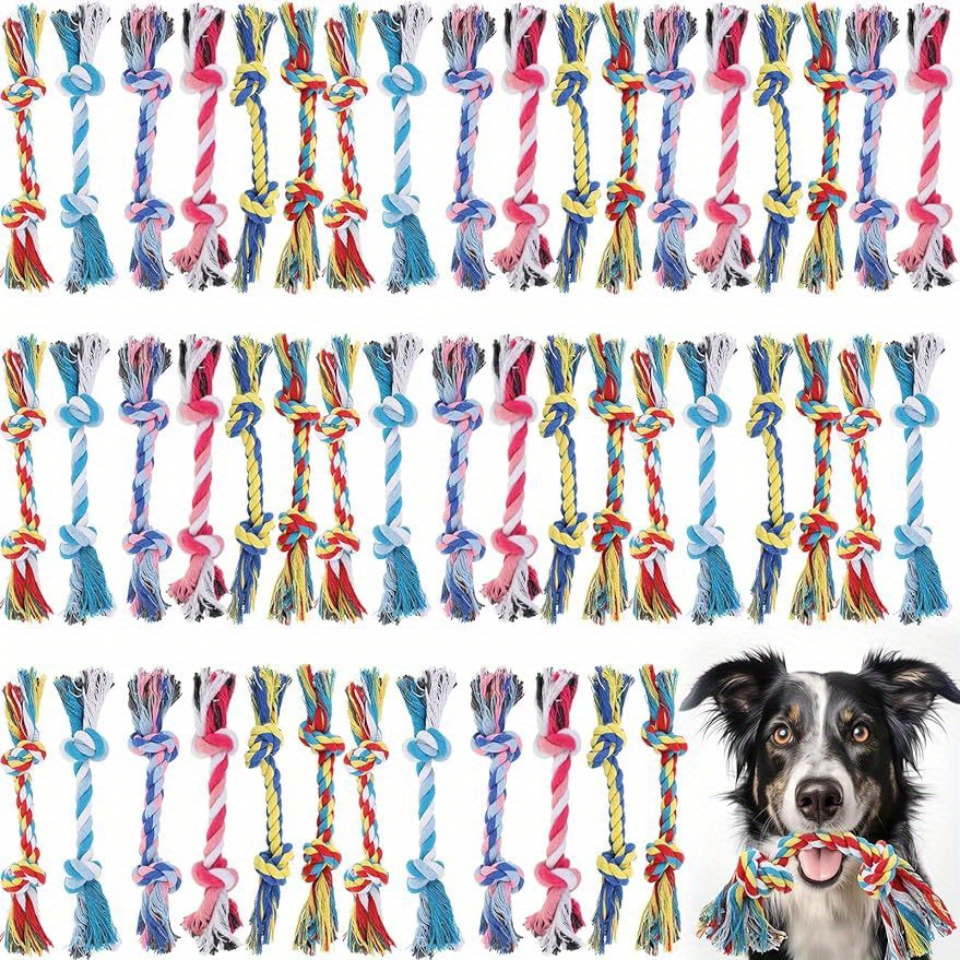 Image of 15pcs Random Color Knot Dog Chew Toys For Puppies Dog Dental Rope Toys Teething Rope Toys 2 Knot Dog Tug Of War Toy For Aggressive Chewers Small And Medium Dogs Puppies