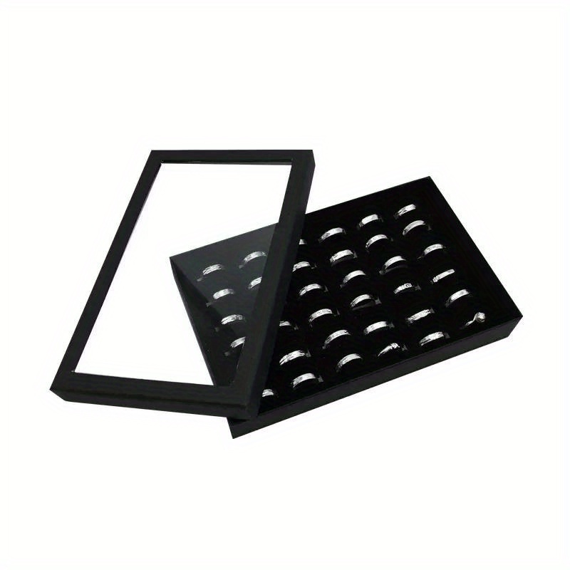 

1pc Fashionable 36-slot Ring Display Plate With Transparent Cover, Dust-proof Jewelry Storage Box