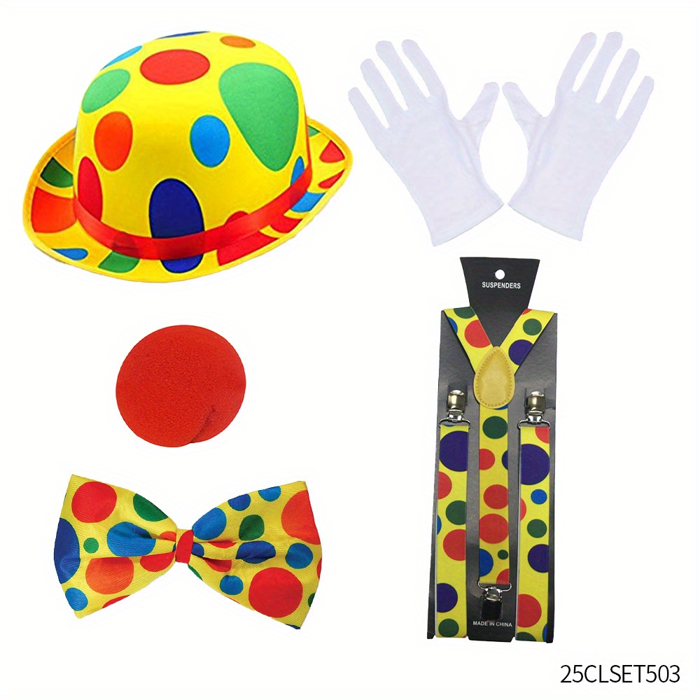 Clown-Kostüm-Set – Inkl. Lockenperücke, Roter Nase, Fliege, Krawatte & Handschuhe Für Karneval & Partys
