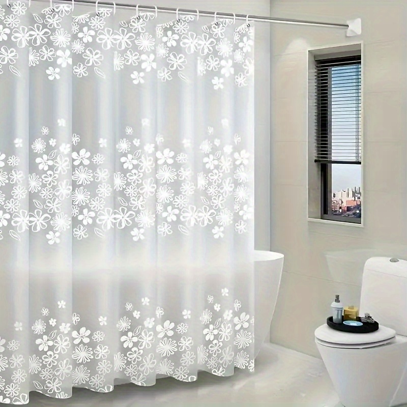 

Floral Print Translucent Shower Curtain With Hooks - Waterproof, Alcohol-free, Essential Bathroom Decor