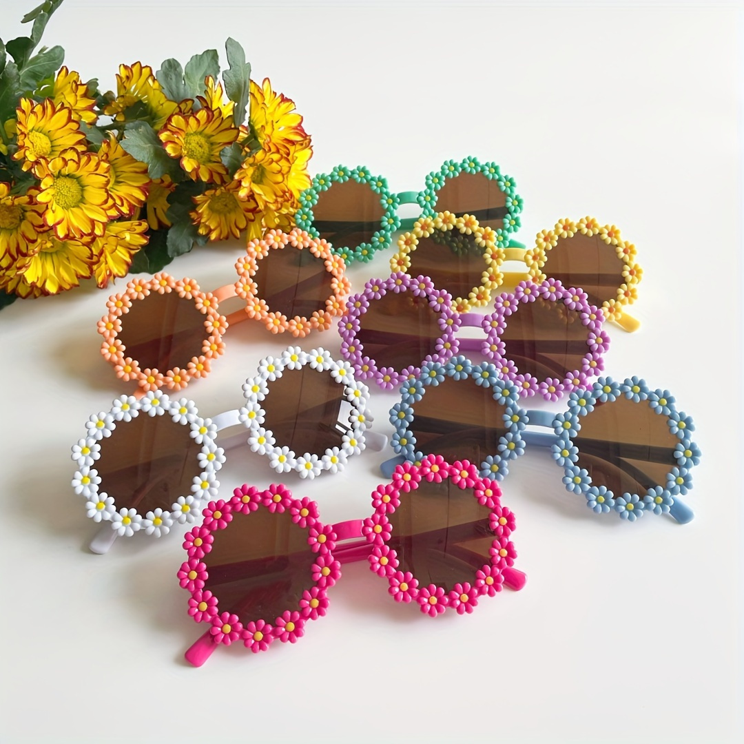 

6pcs, Fresh Sweet Cute Flower Round Fashion Glasses, For Boys Girls Outdoor Party Vacation Travel Supplies Photo Props
