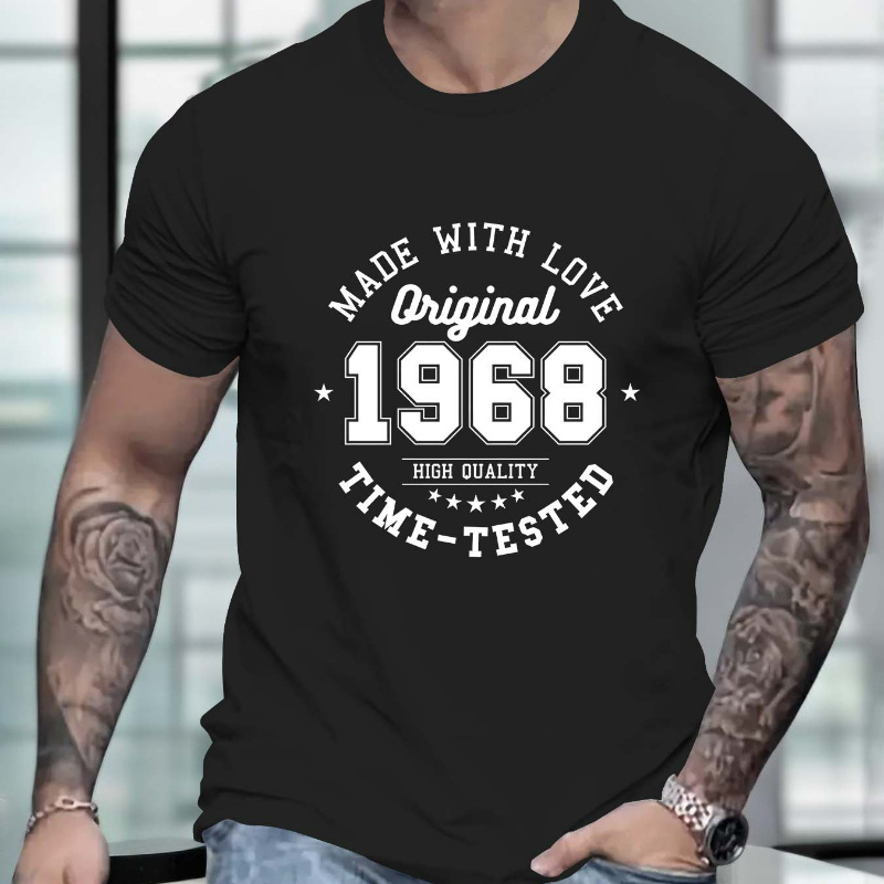 

Men's Crew Neck Short Sleeves, "1968 Original High Quality" Print Casual Tees, Stylish Trendy Tops For Summer& Spring