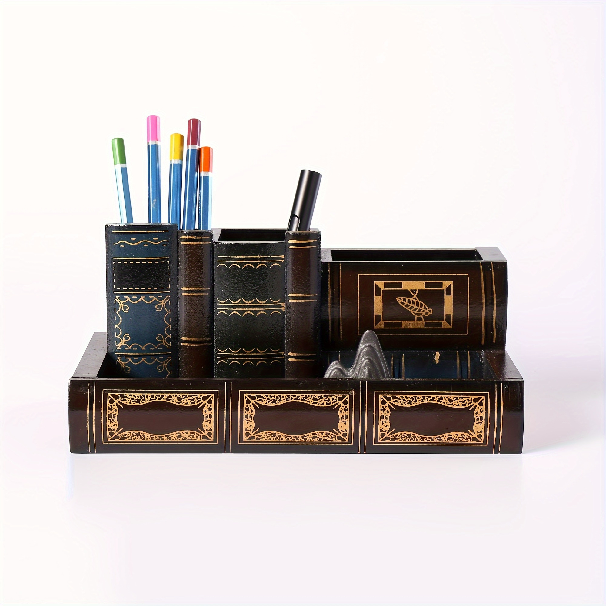 

1pc Book-shaped Pen Holder And Desktop Storage Organizer, Multi-functional Home Decor