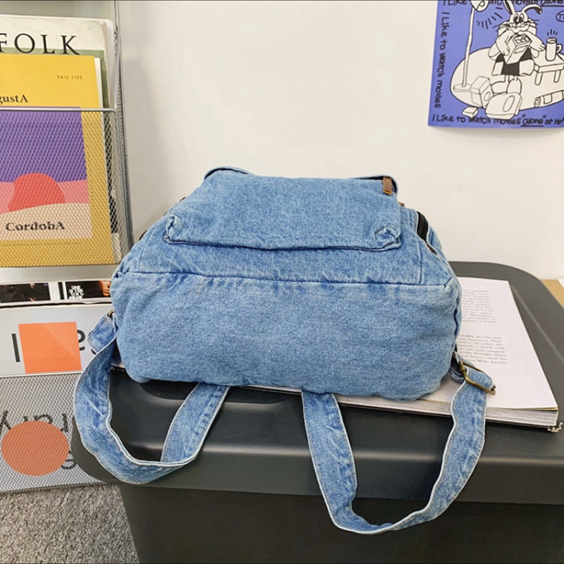 large capacity denim backpack women stylish school bag Temu