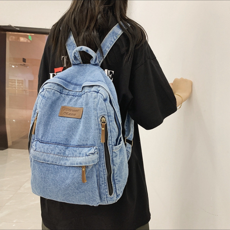 large capacity denim backpack women stylish school bag Temu Pakistan