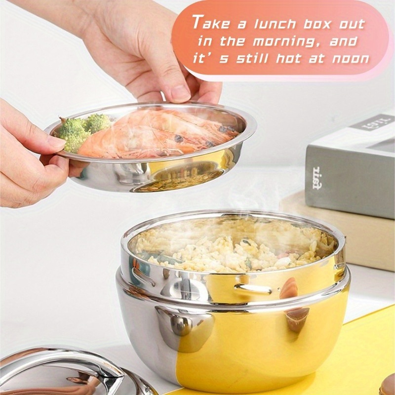 stainless steel insulated lunch box 27oz 33 8oz double layer leakproof bento bowl for hot foods portable hand washable   picnics outdoor meals details 6