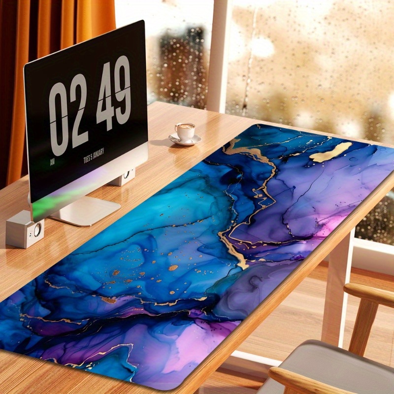 

Blue Marble Desk Mat Large Gaming Mouse Pad Office Desk Accessories With Stitched Edge Non-slip Xl Mousepad Rubber Base Desk Pad, 23.6*11.8inches For Home Office, Gift For Friend Home