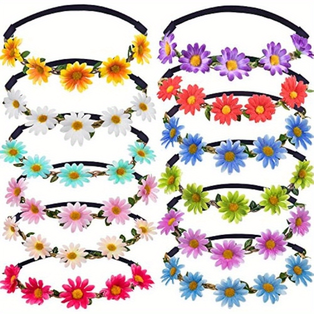 

Lot de 12 bandeaux multicolores de style floral pour femme, parfaits pour les festivals, les mariages et les fêtes.
