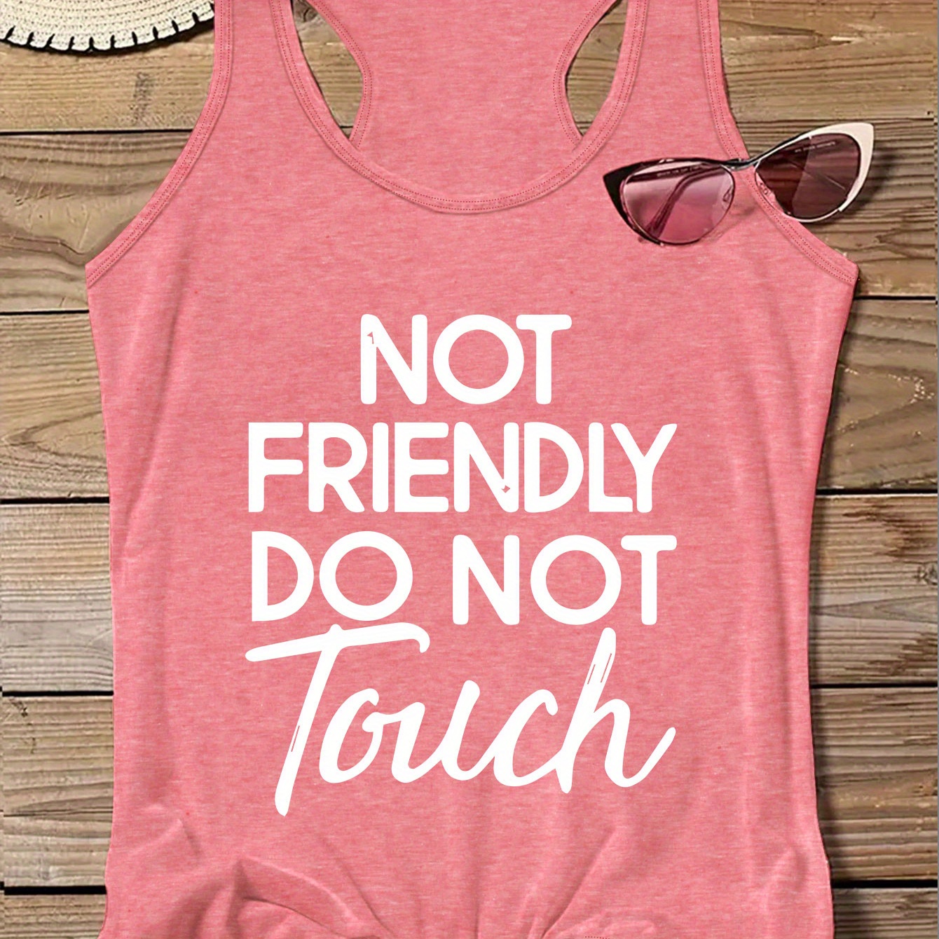 

Plus Size Not Friendly Print Tank Top, Casual Crew Neck Sleeveless Tank Top For Summer, Women's Plus Size clothing