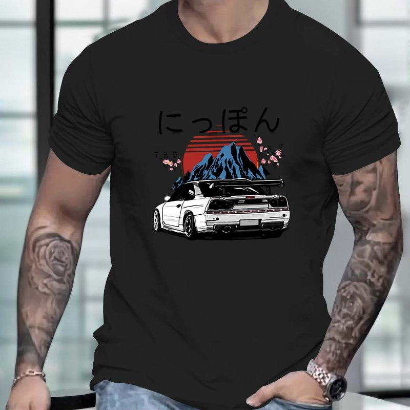 

Sports Car Graphic Print Crew Neck Short Sleeve T-shirt For Men, Casual Summer T-shirt For Daily Wear And Vacation Resorts