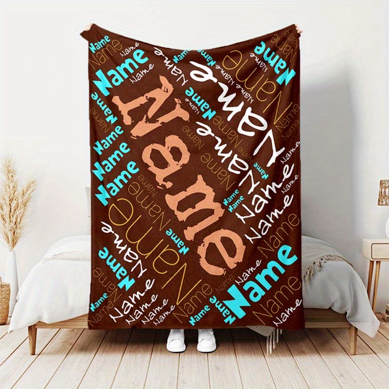 

1pc Custom Blanket Your Name Or Text, Personalized Comfortable Blanket For Outdoor Travel, Anniversary Gift Blanket