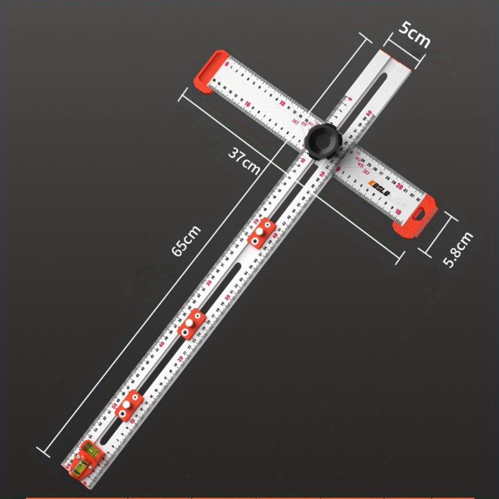 Woodworking 2-in-1 Punching Positioning Ruler T-shaped Cabinet Hardware Jig For Drawer Installation, Multifunctional Combination Angle Ruler, Aluminum Alloy Marking Measuring Tool