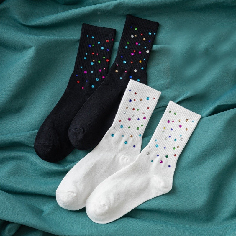 

Colorful Shiny Rhinestone Socks, Stylish Street Style Mid Tube Socks, Women's Stockings & Hosiery